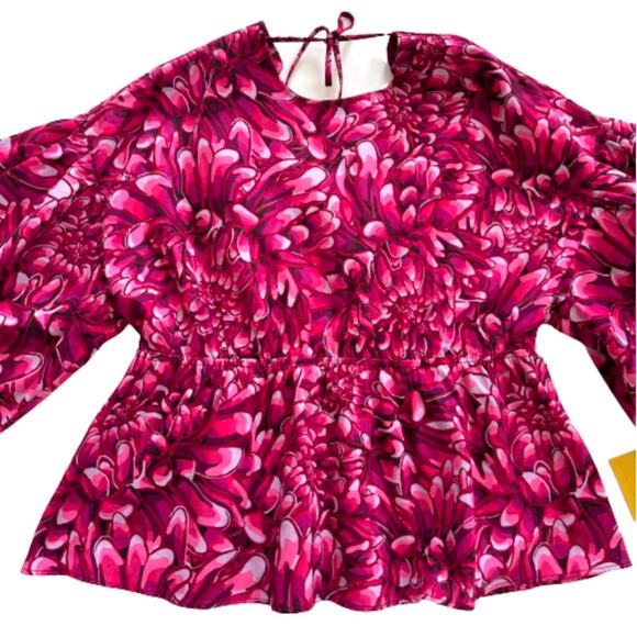 Kika Vargas X Target Blouse Top Pink Floral Mum Extreme Puff Sleeve Scallop L - Picture 13 of 13